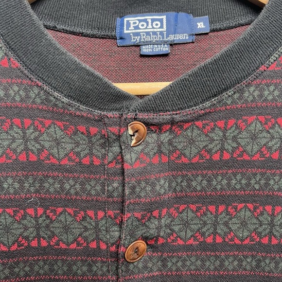 Vintage Polo Ralph Lauren Shirt Mens XL Henley Fair Isle Pullover Made USA 90s - Picture 2 of 7